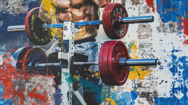 Abstract Collage of a Weightlifter with Graffiti Background