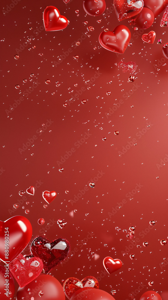 Aufkleber 3d rendering valentine background on red color with valentine hearts decoration and empty space for 