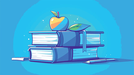 Books and apple on the top line icon for web mobile 