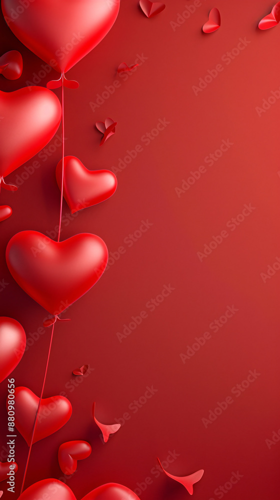 Aufkleber 3d rendering valentine background on red color with valentine hearts decoration and empty space for 