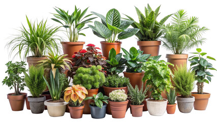 Potted plants commonly found in greenhouses on a transparent background.