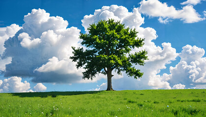 Obraz premium L'arbre solitaire sous un ciel nuageux