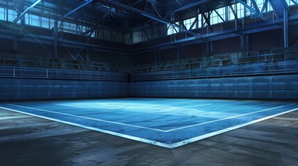 Fototapeta premium Blue Indoor Court in an Industrial Setting