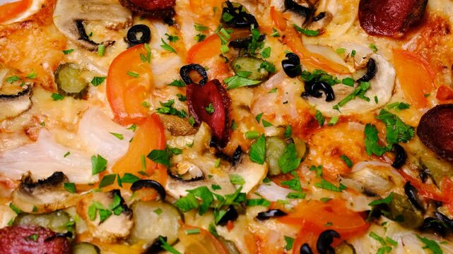 Italian pizza close-up spinning