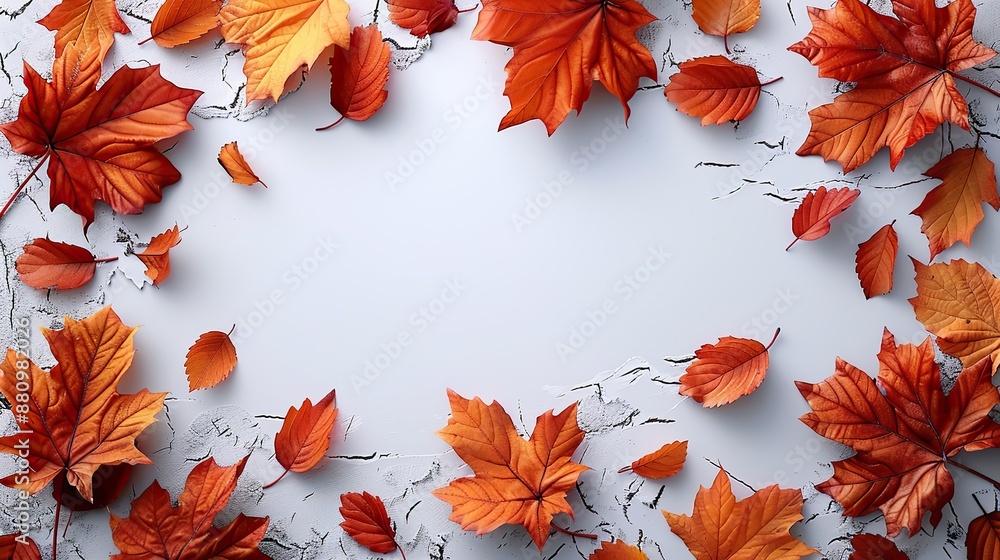 Wall mural happy thanksgiving greeting card template maple leaves on white background,copy space