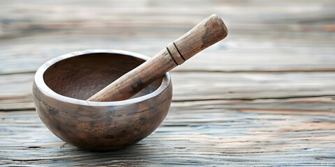 Handcrafted Tibetan Singing Bowl Mallet for Sound Therapy and Relaxation Meditation. Concept Tibetan Singing Bowl, Handcrafted Mallet, Sound Therapy, Relaxation, Meditation