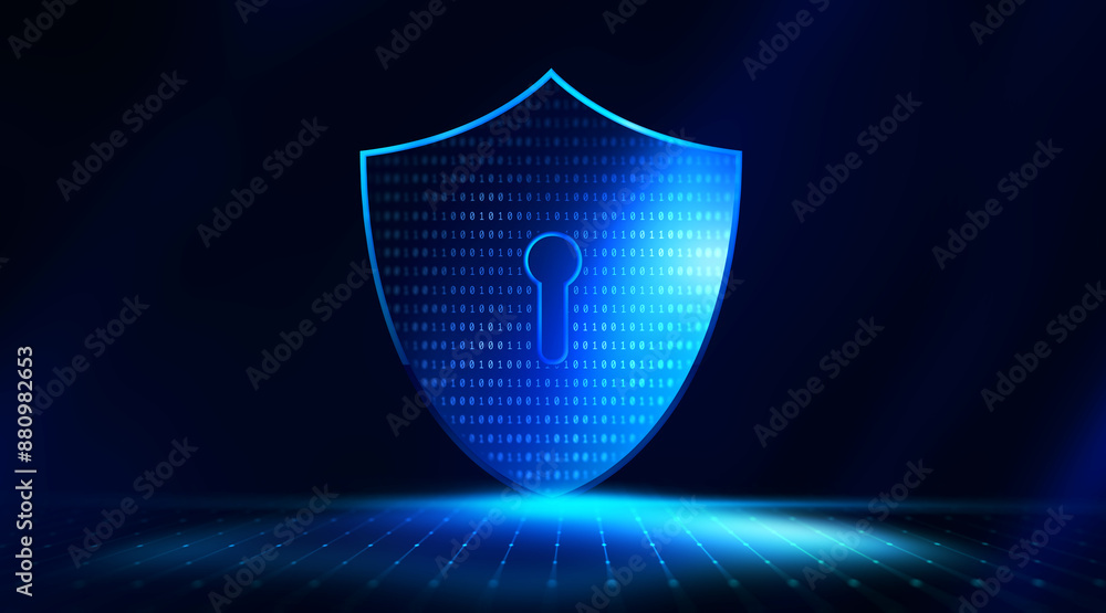 Poster cyber security protection concept. protecting herself from cyber attacks and personal data.portectio