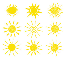 Hand drawn sun icon collection. Summer design. Vector illustration