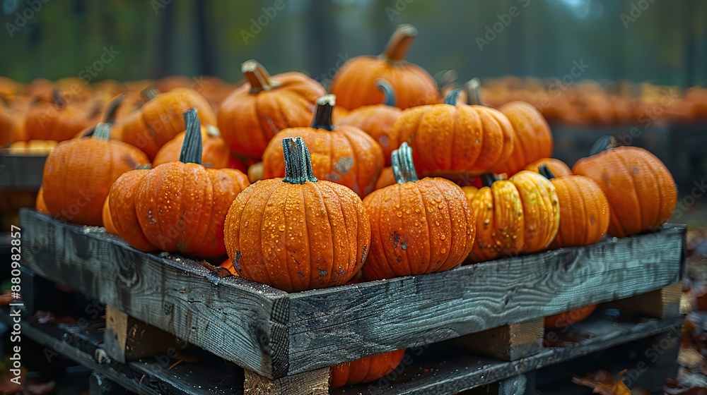 Wall mural harvest of ripe pumpkins