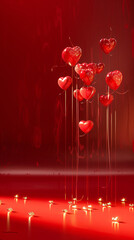 Obraz premium 3d rendering Valentine background on red color with plenty of copy space, cute heart shape decoration. studio lighting
