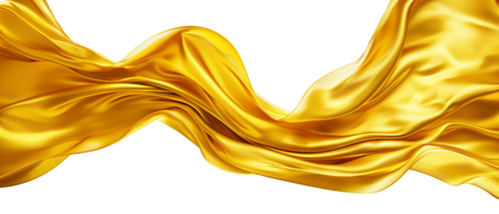 Golden flying fabric on a transparent background. Silk strip