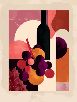 Collection of abstract wine-themed autumn illustrations, perfect for wine festivals and seasonal posters. Includes various frames for text with vibrant colors and intricate designs.