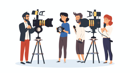 Broadcast interview. Tv journalists with camera 