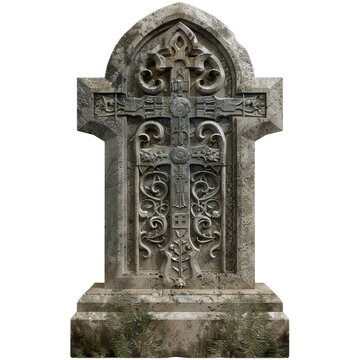 Ornate Gray Stone Cemetery Gravestone