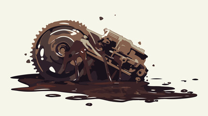 Brown liquid drip on engine 3d render illustration 