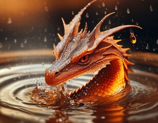 Close up of a Fiery dragon emerging from water photography