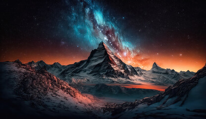Obraz premium Landscape Captivating the Star is colorful at Night Landscape, Exploring the Majestic Beauty of Mountains and the Milky Way Galaxy Nature Background