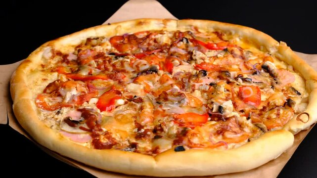 Italian pizza close-up spinning