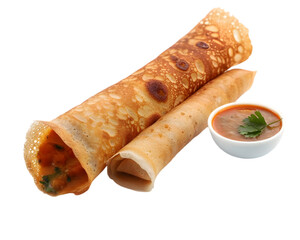 Crispy South Indian Dosa with Dipping Sauce  isolated on transparent background
