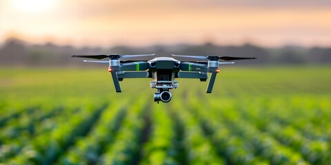 Surveying a vast crop field using agricultural drones for agronomy research and analysis. Concept Agricultural Drones, Crop Fields, Agronomy Research, Surveying, Analysis