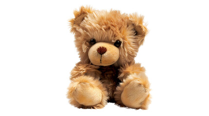 A small porcelain figurine of cute, brown teddy bear toy sitting on the ground with isolated against, transparent background, png file, Generative AI illustraions	