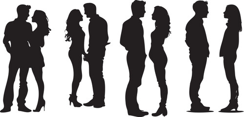 Young couples set standing silhouette