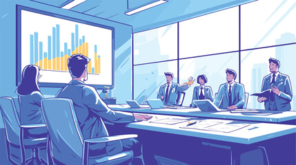 Business meeting in the office. Drawn in chalk icon