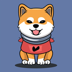 Cute Shiba Inu Dog Sitting Scraf Cartoon Vector Icon Illustration.Animal Nature Icon Concept Isolated Premium Vector
