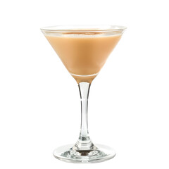 Front view of brandy cocktail in a martini glass isolated on a white background