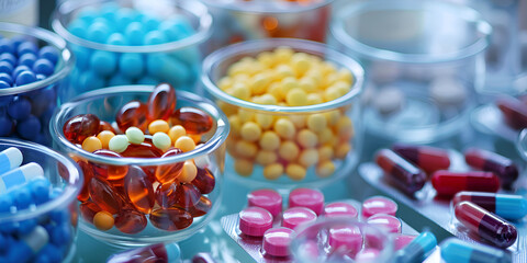 Assorted Pharmaceutical Pills and Capsules, Advanced Medication Production and Development"