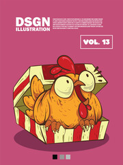 The illustration of a chicken laying eggs in a box is good for t-shirt designs, icons and business purposes