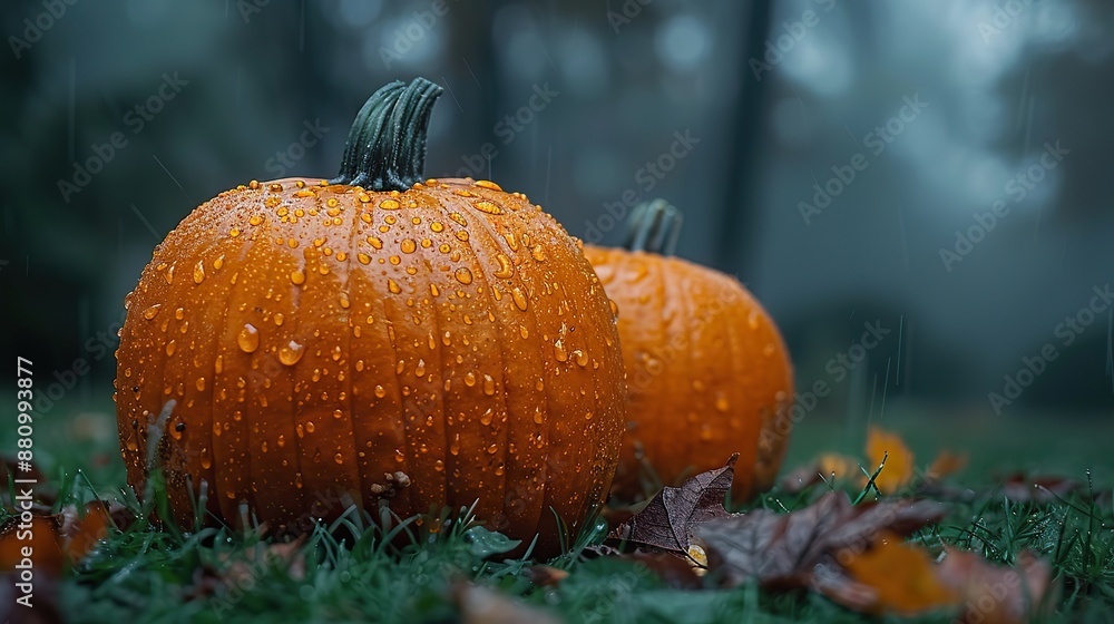 Sticker pumpkins on the grass