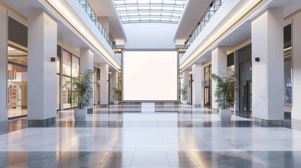 Obraz premium Modern Mall Interior with Blank Billboard, 3D Rendering, Shopping Center, Advertising Space, Retail Design. mall, billboard, 3d, rendering, interior