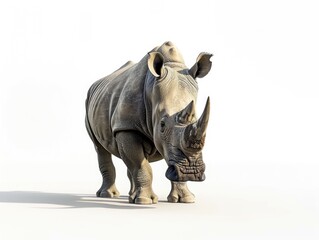 Obraz premium A rhino standing on a white surface, great for wildlife or texture use
