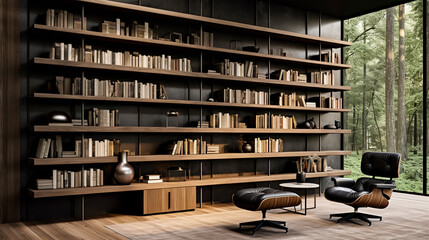Modern interior of a cabinet combined with a library