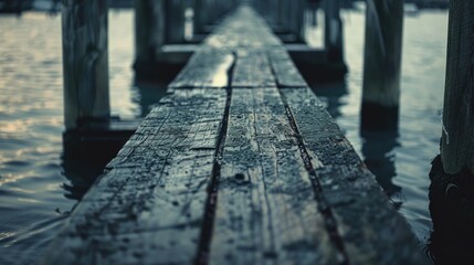 A long wooden dock stretching into the water, suitable for a peaceful scene or lakeside getaway