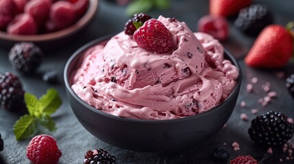 Delicious Pink Berry Ice Cream in Bowl