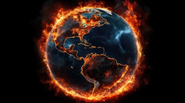 World globe in fire flames