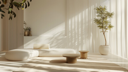 Minimalist nomadic interior background, 3d render