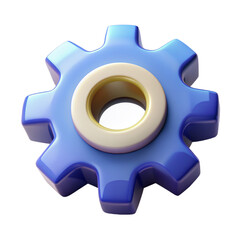 Detailed 3D plastic gear with shiny finish and metallic highlights on white background
