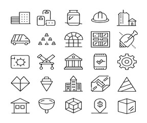 Set of  outline icons related to concrete. Linear icon collection. Editable stroke. Vector illustration