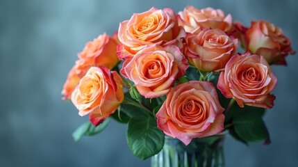 Fototapeta premium Vivid Bouquet of Fresh Roses in Glass Vase on White Background - Colorful Flower Photography
