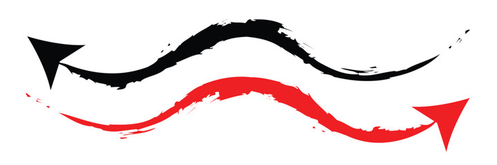 Grunge arrows collection. Set of hand drawn grunge arrow. Grungy brushes realistic. Sketch handmade watercolor doodle arrow. Long brush arrow. Eps 10.