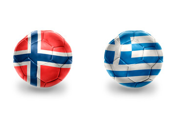 Obraz premium football balls with national flags of greece and norway ,soccer teams. on the white background.