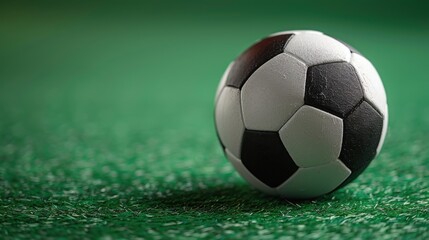 Sleek Monochrome Soccer Ball on Vibrant Green Background - Dynamic Sports Photography Concept