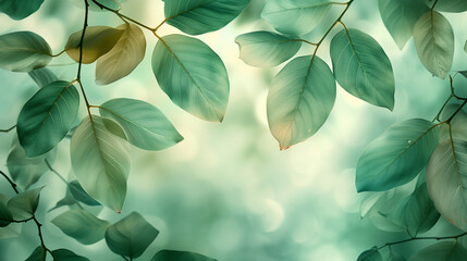 Tranquil Green Leaves with Soft Sunlight & Dreamy Abstract Background Wallpaper