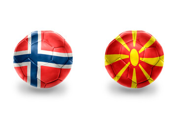 Obraz premium football balls with national flags of macedonia and norway ,soccer teams. on the white background.