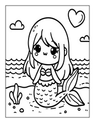 Obraz premium Mermaid Coloring Page isolated on transparent PNG background Generative AI