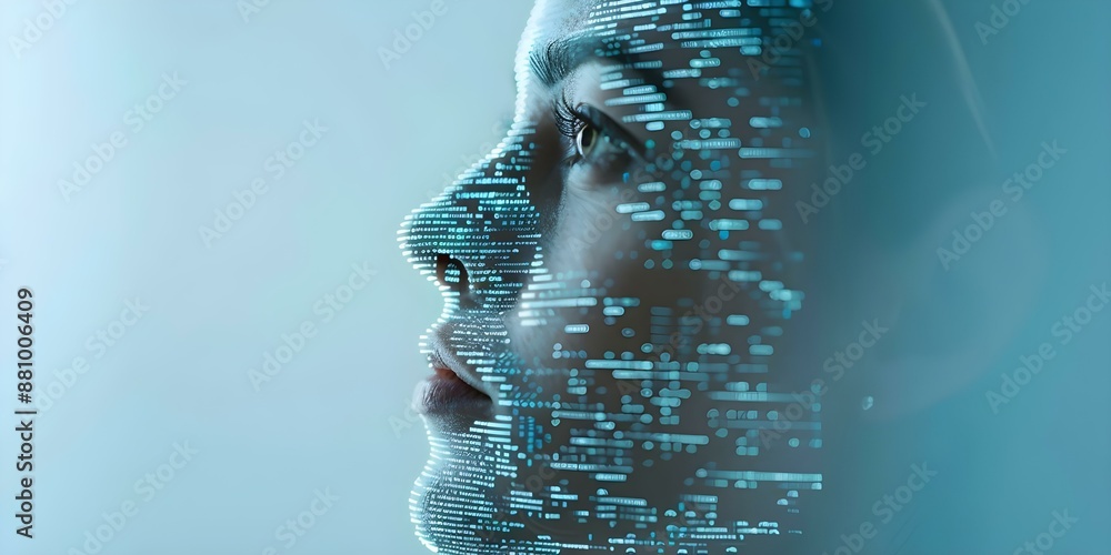 Poster human nature and artificial intelligence blend in digital data stream integration. concept digital i