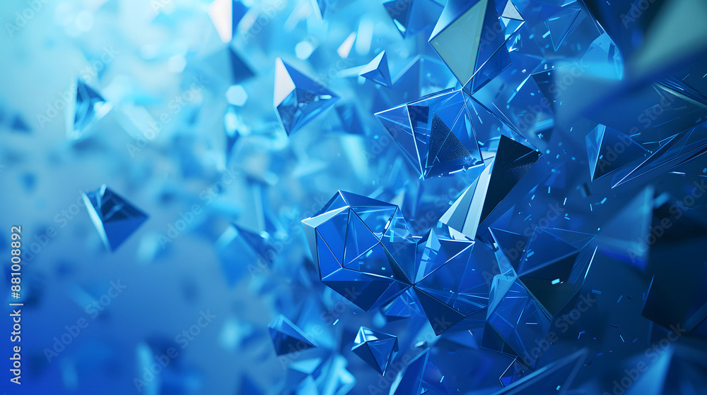 Poster abstract background blue with random geometric objects to be used as background